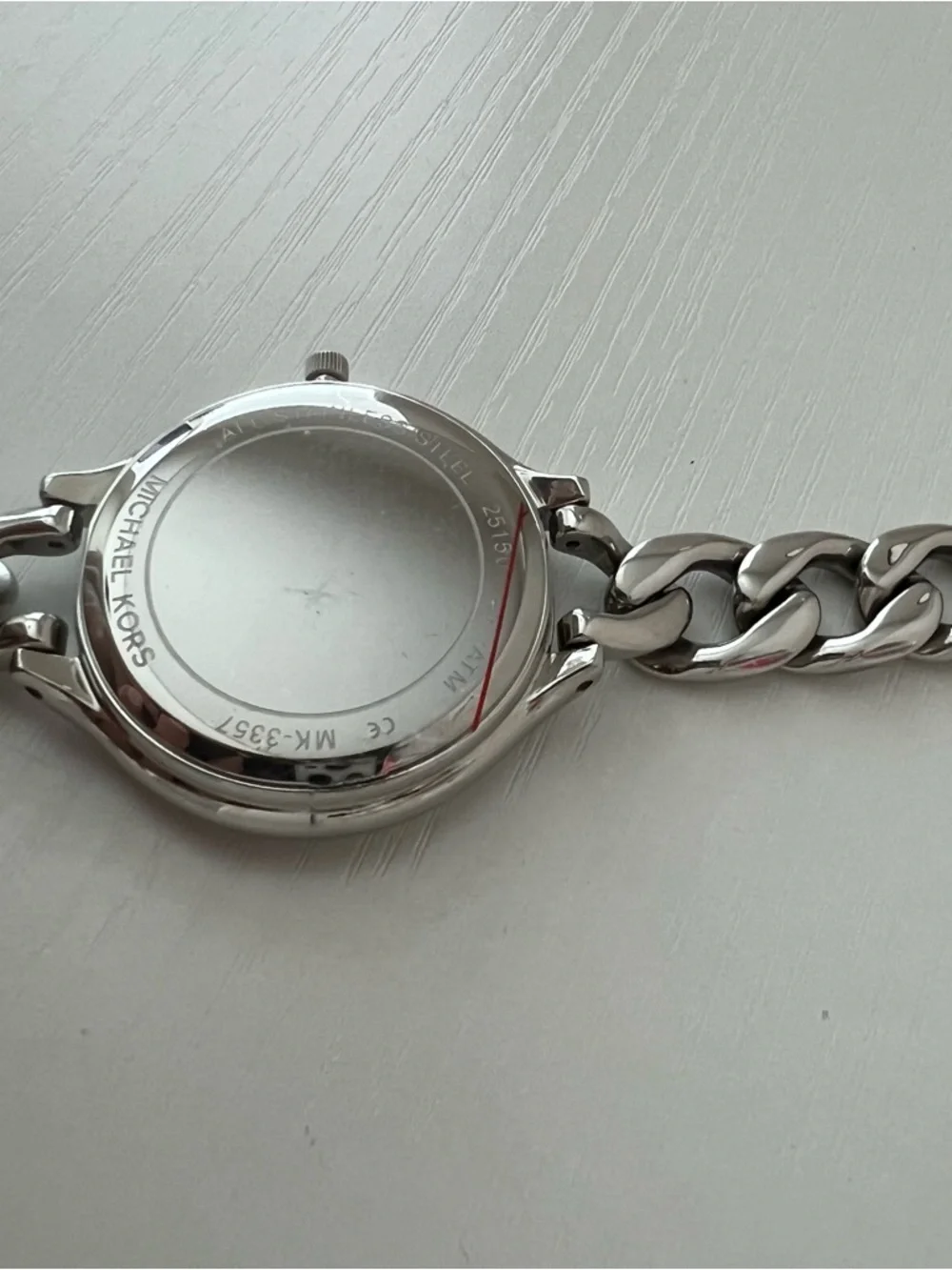 Michael Kors Runway Silver Tone Pink Crystals Pave Dial Chain Watch MK3357